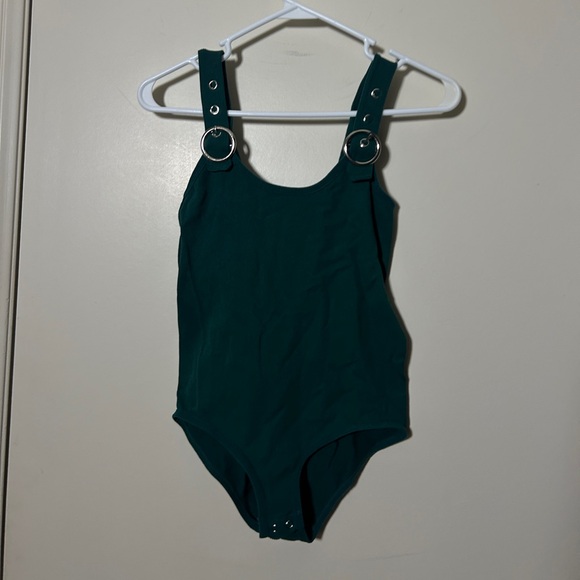Teal One-Piece bodysuit with Ring Accents - Picture 2 of 2